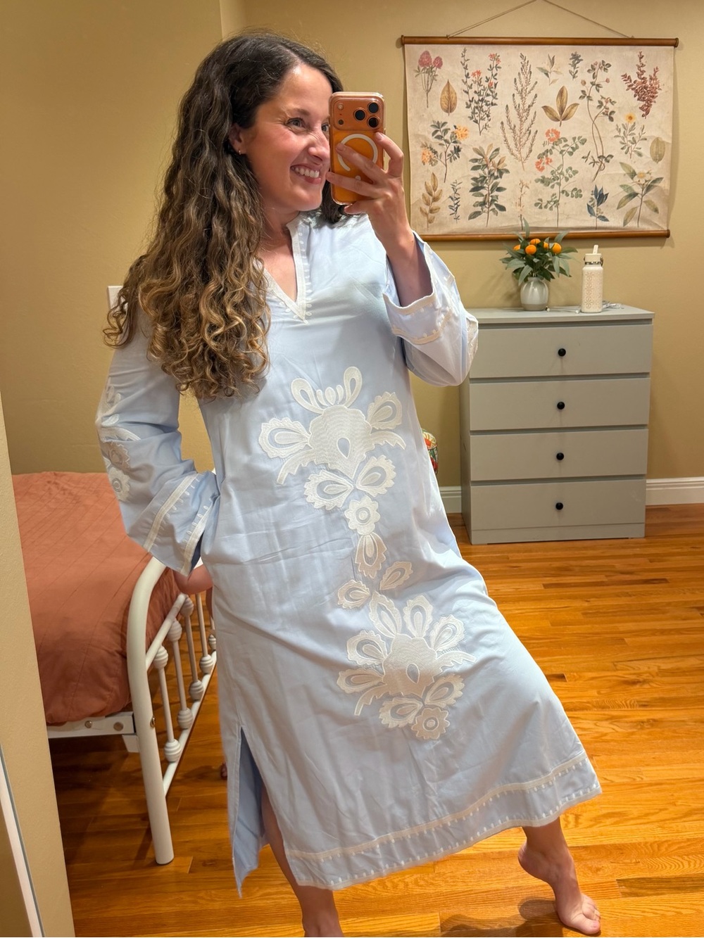 Tuckernuck J. Marie Light Blue Embroidered Maxi Dress with White Floral Detail M